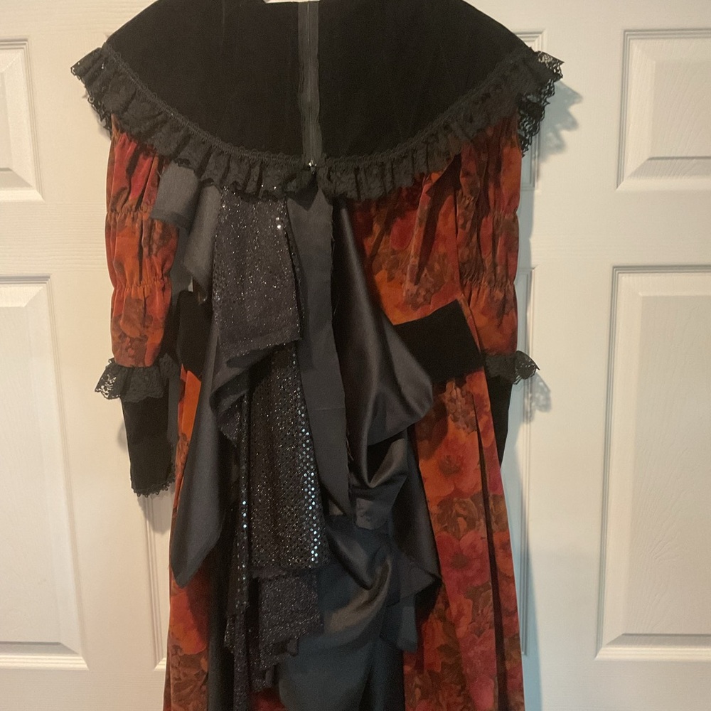 Vintage Renaissance Medieval Velour Black Velvet Lace Long Maxi Dress Whimsigoth - Picture 8 of 10